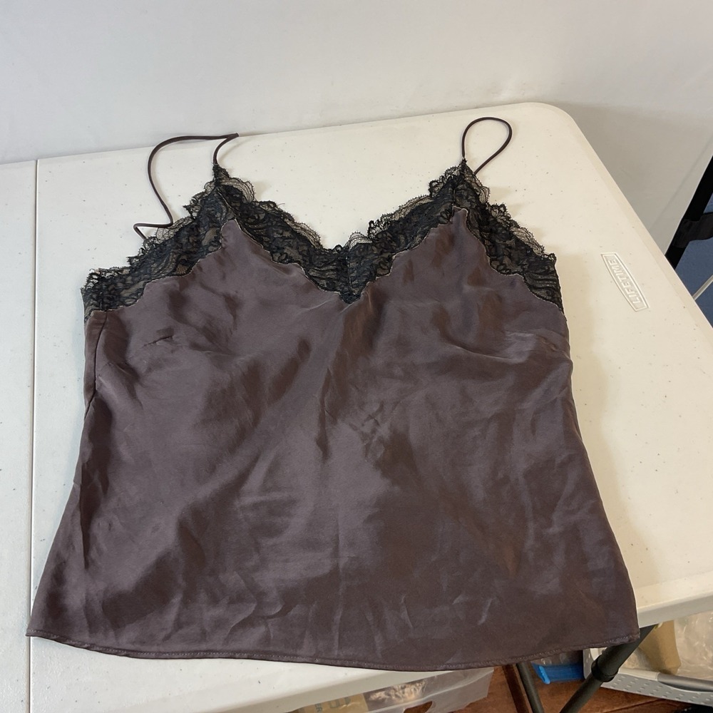 Jonathan Simkhai Erika Silk Lace Camisole Brown Black Size L Quiet Luxury Sexy